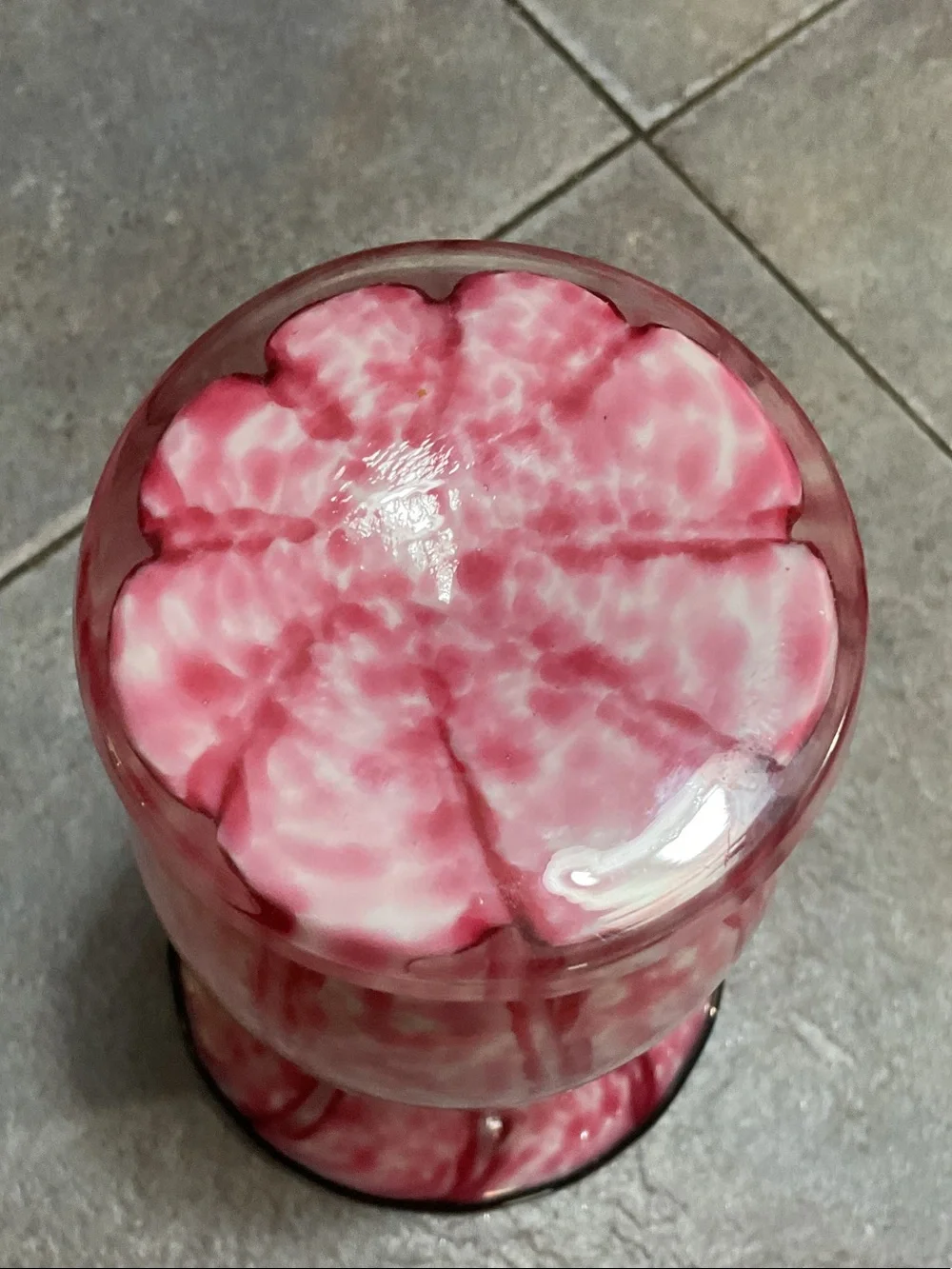 Hand-Blown Pink Art Glass Vase with Black Rim